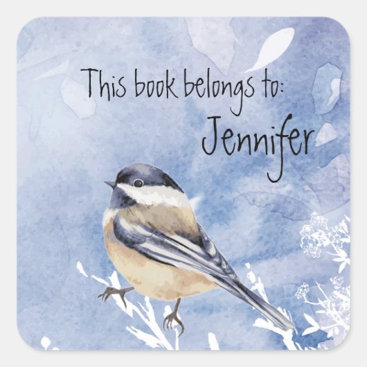 Cute Little Chickadee Bird Winter Forest Vierkante Sticker (Voorkant)