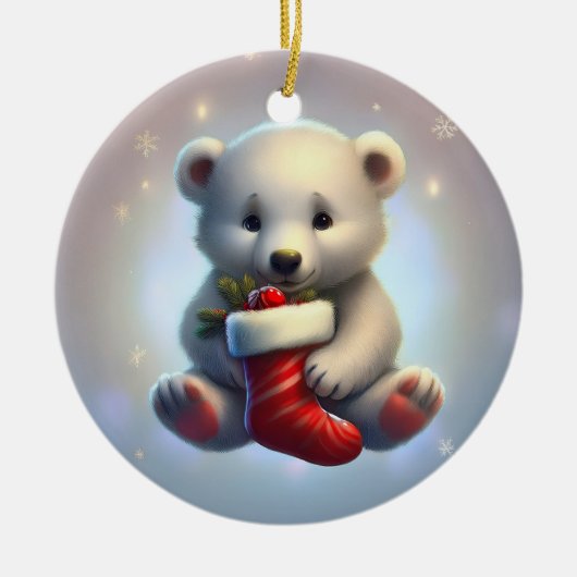 Cute Little Christmas Polar Bear Keramisch Ornament (Voorkant)