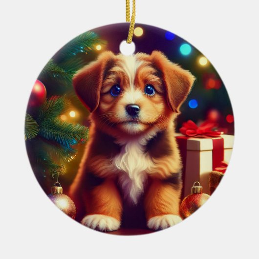Cute Little Christmas Puppy Keramisch Ornament (Voorkant)