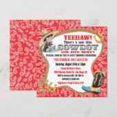 Cute Little Cowboy Baby shower Invitation Kaart (Voorkant / Achterkant)