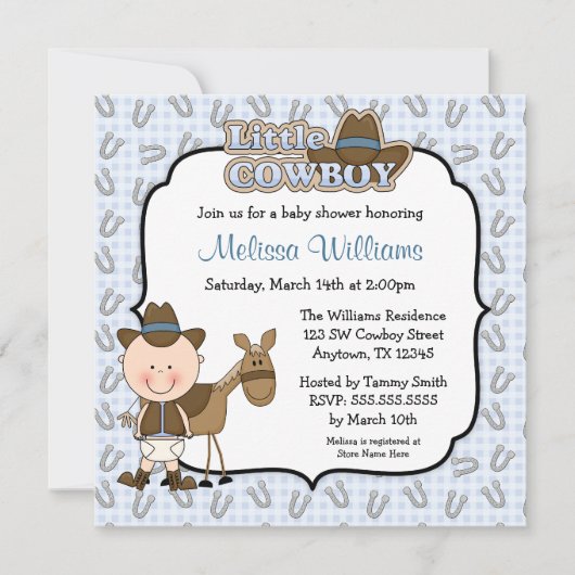 Cute Little Cowboy Baby Shower Invitations Kaart (Voorkant)