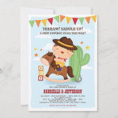 Cute Little Cowboy Baby shower Theme Invitation Kaart (Voorkant)