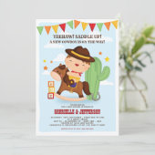 Cute Little Cowboy Baby shower Theme Invitation Kaart (Staand voorkant)