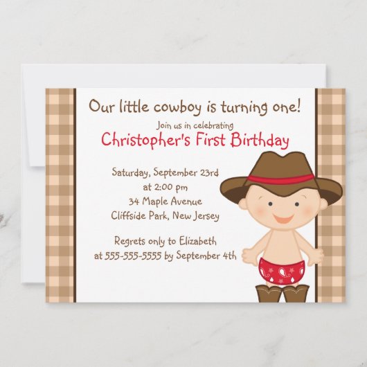 Cute Little Cowboy Birthday Party Invitations Kaart (Voorkant)