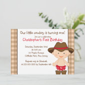 Cute Little Cowboy Birthday Party Invitations Kaart (Staand voorkant)