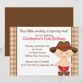 Cute Little Cowboy Birthday Party Invitations Kaart (Voorkant / Achterkant)