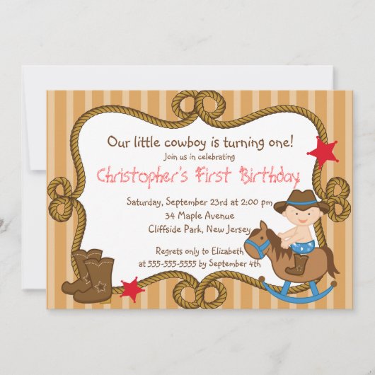 Cute Little Cowboy Birthday Party Invitations Kaart (Voorkant)