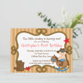 Cute Little Cowboy Birthday Party Invitations Kaart (Staand voorkant)