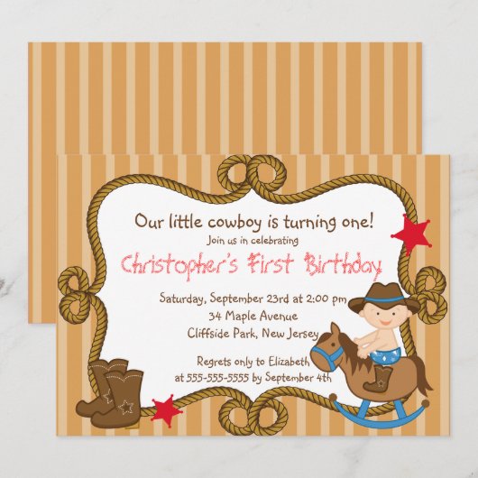 Cute Little Cowboy Birthday Party Invitations Kaart (Voorkant / Achterkant)