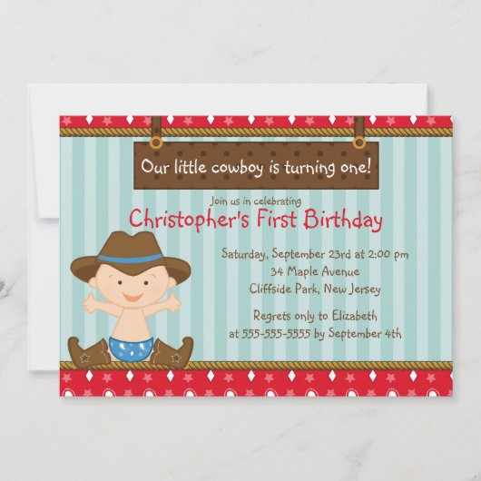 Cute Little Cowboy Birthday Party Invitations Kaart (Voorkant)
