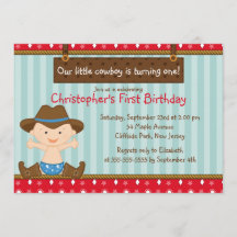 Cute Little Cowboy Birthday Party Invitations