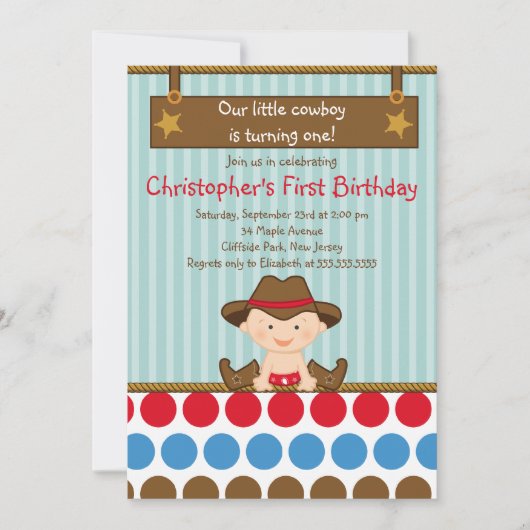 Cute Little Cowboy Birthday Party Invitations Kaart (Voorkant)