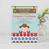 Cute Little Cowboy Birthday Party Invitations Kaart (Staand voorkant)