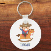 Cute Little Cowboy op Rocking Horse Sleutelhanger (Voorkant)