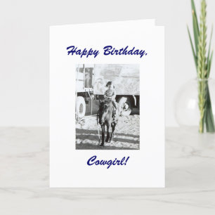 Cute Little  Cowgirl & Pony Birthday Wishes Kaart