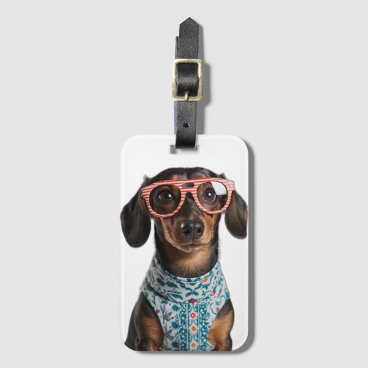 Cute Little Dachshund With Red Glasses Bagagelabel (Voorkant (verticaal))