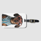 Cute Little Dachshund With Red Glasses Bagagelabel (Voorkant (horizontaal))