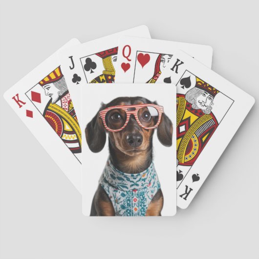 Cute Little Dachshund With Red Glasses Pokerkaarten (Achterkant)