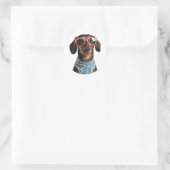 Cute Little Dachshund With Red Glasses Ronde Sticker (Tas)