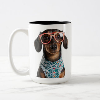 Cute Little Dachshund With Red Glasses Tweekleurige Koffiemok