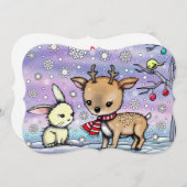 Cute Little Deer en Bunny Geïllustreerde Kunst Kaart (Voorkant / Achterkant)