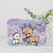 Cute Little Deer en Bunny Geïllustreerde Kunst Kaart (Staand voorkant)