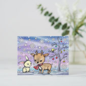 Cute Little Deer en Bunny Illustrated Art Briefkaart (Staand voorkant)