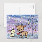 Cute Little Deer en Bunny Illustrated Art Briefkaart (Voorkant / Achterkant)