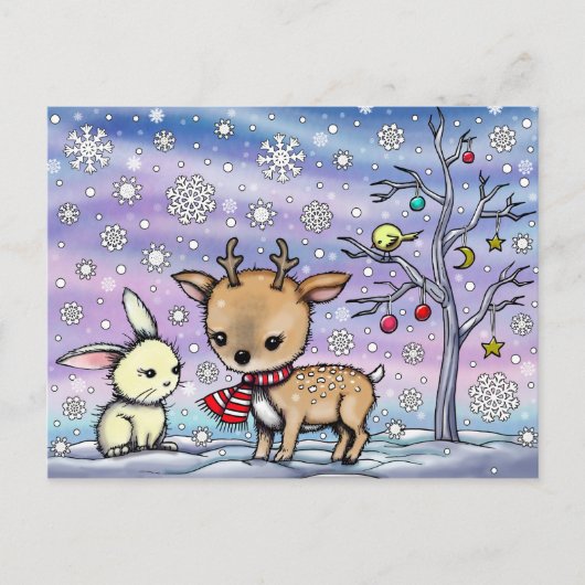 Cute Little Deer en Bunny Illustrated Art Briefkaart (Voorkant)