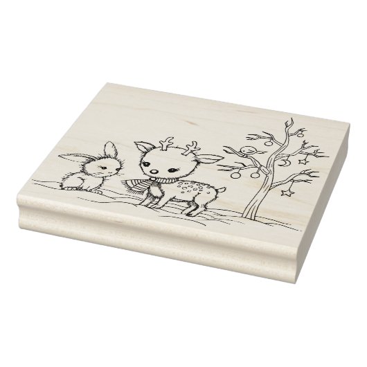 Cute Little Deer en Bunny Illustrated Art Rubberstempel (Stempel)