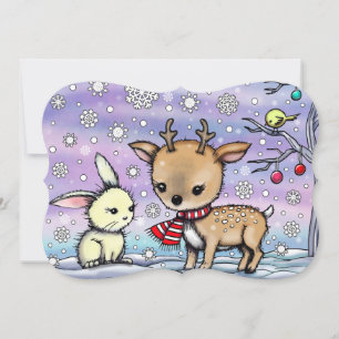 Cute Little Deer en Konijn Geïllustreerde Kunst Kaart