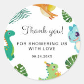 Cute Little Dino Baby Shower Ronde Sticker (Voorkant)