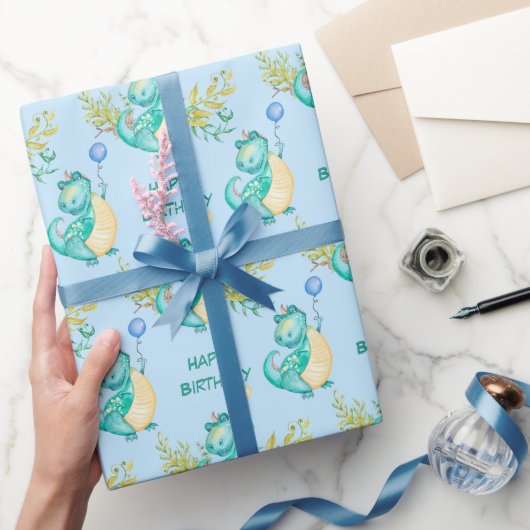 Cute Little Dinosaur Birthday Cadeaupapier (Geschenken)
