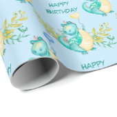 Cute Little Dinosaur Birthday Cadeaupapier (Rol Hoek)