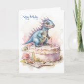 Cute Little Dinosaur met Cake - Kinderen van Birth Kaart (Voorkant)