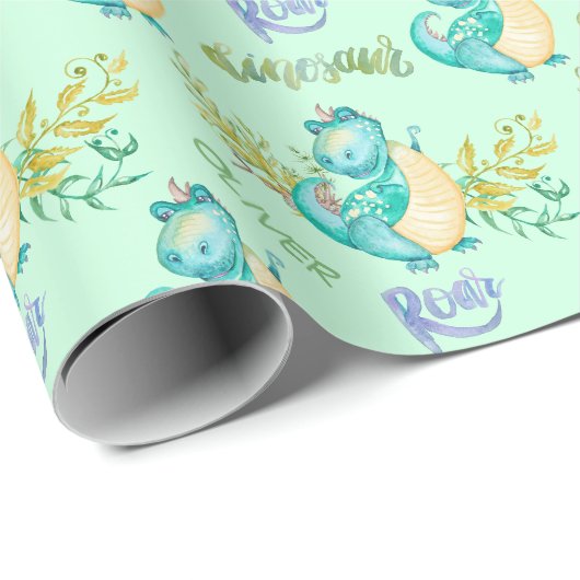 Cute Little Dinosaur Personalized Cadeaupapier (Rol Hoek)