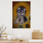 Cute Little Dog en Sunflower Poster (Keuken)