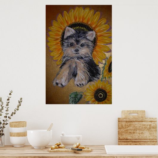 Cute Little Dog en Sunflower Poster (Keuken)