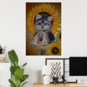Cute Little Dog en Sunflower Poster (Thuiskantoor)
