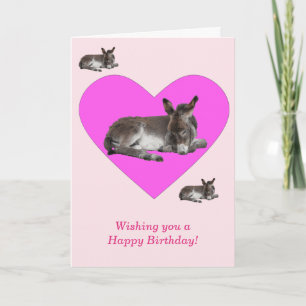 Cute Little Donkey Foal in Heart Birthday Kaart