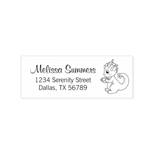 Cute Little Dragon Holding een Cup Adres 2 Rubberstempel (Afrduk)