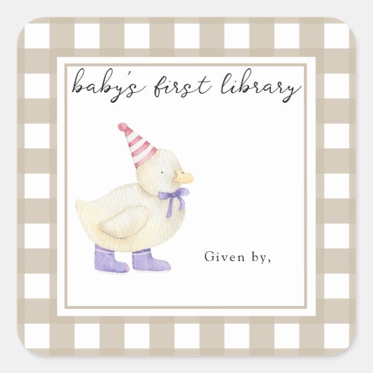 Cute Little Duck - Baby's eerste bibliotheek Vierkante Sticker (Voorkant)