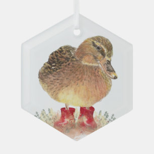 Cute Little Duck Ducky Red Rubber Boots Fun Glas Ornament