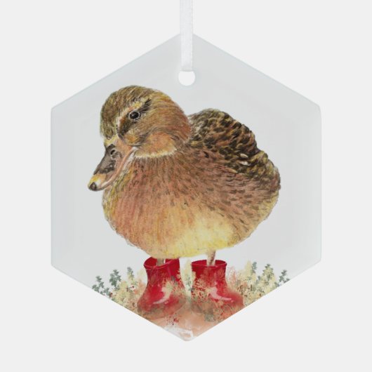 Cute Little Duck Ducky Red Rubber Boots Fun Glas Ornament (Achterkant)