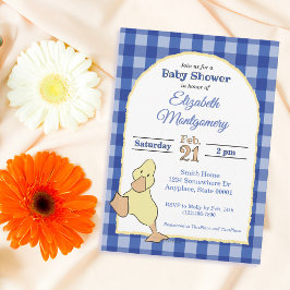 Cute Little Duckling Blauwe Gingham Baby Shower Kaart