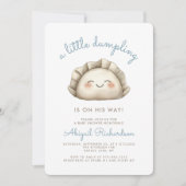 Cute Little Dumpling QR Code Blauwe Jongen Baby Sh Kaart (Voorkant)