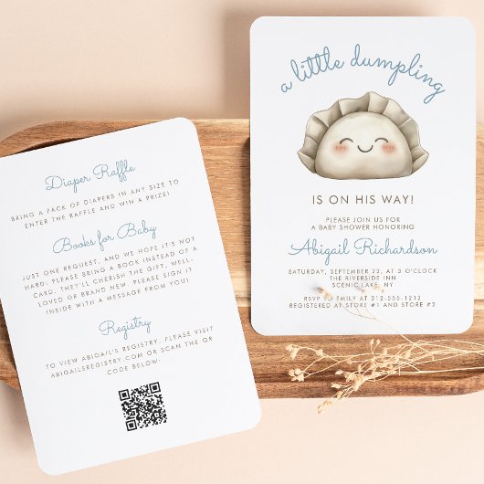 Cute Little Dumpling QR Code Blauwe Jongen Baby Sh Kaart