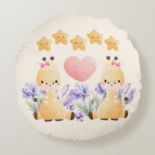 Cute Little Duo Giraffe Ronde Kussen