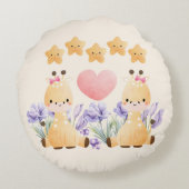 Cute Little Duo Giraffe Ronde Kussen (Achterkant)