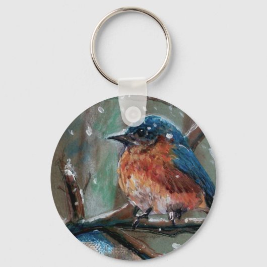 Cute Little Eastern Blue Bird Painting Winter Sleutelhanger (Voorkant)